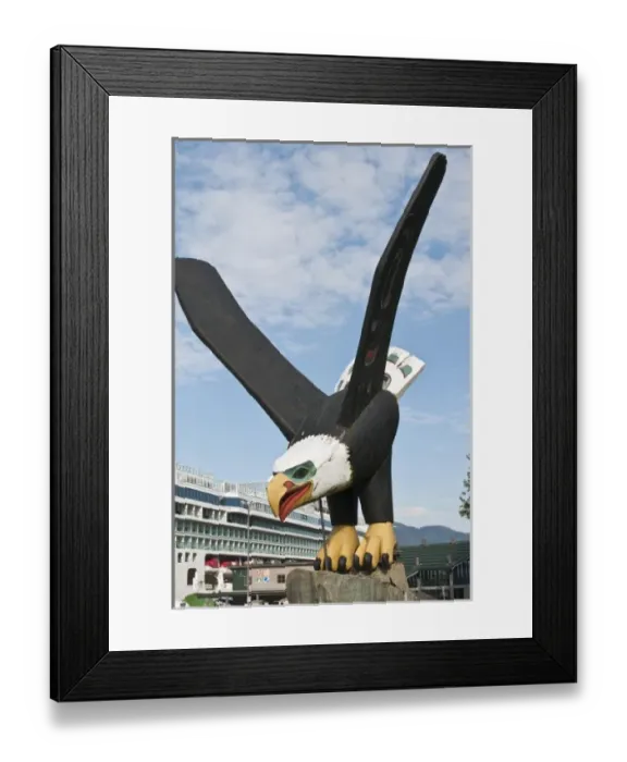 Framed Print : Ketchikan, Alaska. Cruise ship and Bald eagle totem near cruise terminal Ketchikan