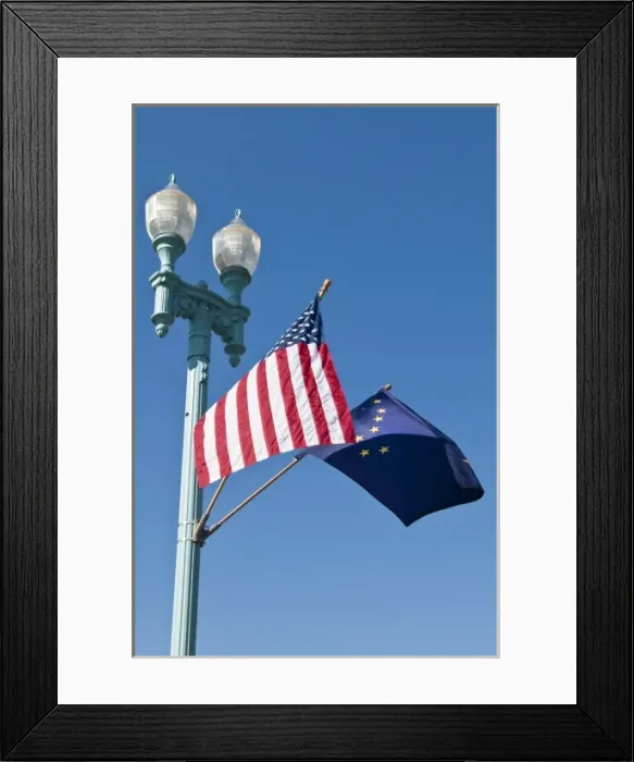 Framed Print : Ketchikan, Alaska. USA and Alaskan flags Ketchikan, Southeast Alaska