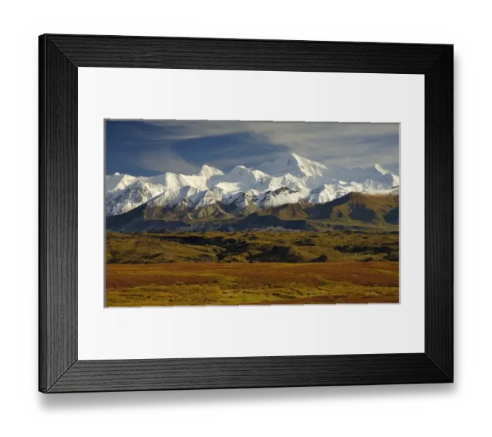 Framed Print : Fall tundra fronts snow-capped peaks in the Alaska Range Framed Print : Fall tundra fronts snow-capped peaks in the Alaska Range