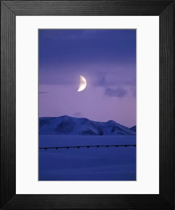 Framed Print : USA, Alaska, Brooks Range. Moon rises over the Trans-Alaskan Pipeline