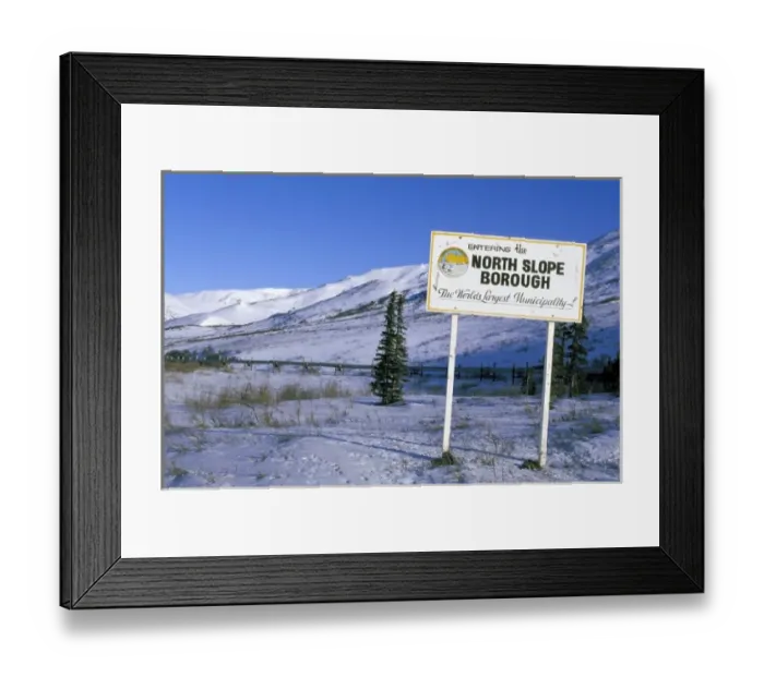 Framed Print : North America, USA, Alaska. Signpost marking the southern boundary of the North Slope Borough Framed Print : North America, USA, Alaska. Signpost marking the southern boundary of the North Slope Borough
