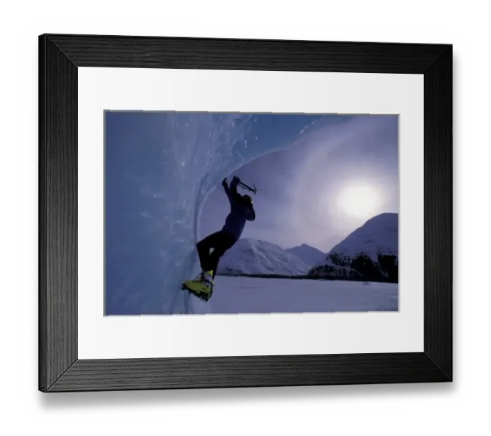 Framed Print : USA, Alaska, Chugach National Forest. Kristian Sieling climbs iceberg on Portage Lake Framed Print : USA, Alaska, Chugach National Forest. Kristian Sieling climbs iceberg on Portage Lake