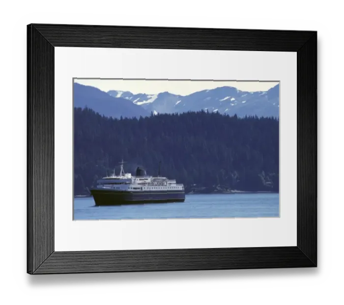 Framed Print : USA, Alaska, Inside Passage. Ferry Kennicott sailing into Auke Bay near Juneau Framed Print : USA, Alaska, Inside Passage. Ferry Kennicott sailing into Auke Bay near Juneau