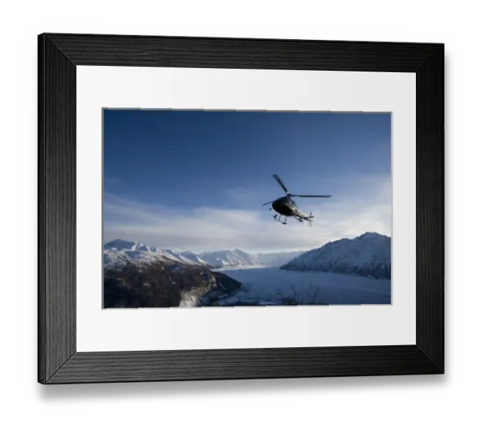 Framed Print : USA, Alaska, Helicopter flying above Matanuska Glacier and Chugach Range mountain Framed Print : USA, Alaska, Helicopter flying above Matanuska Glacier and Chugach Range mountain