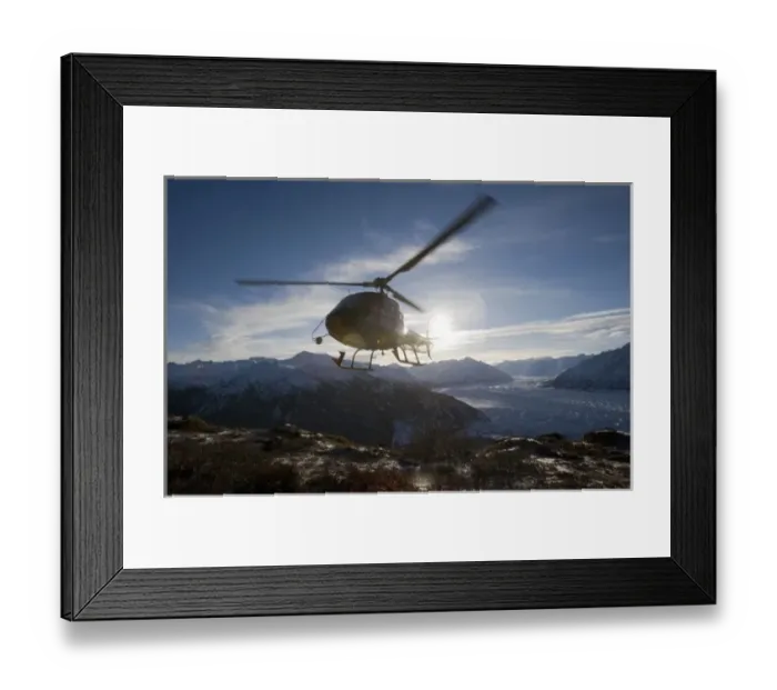 Framed Print : USA, Alaska, Helicopter landing on summit of Lions Head peak above Matanuska Glacier Framed Print : USA, Alaska, Helicopter landing on summit of Lions Head peak above Matanuska Glacier