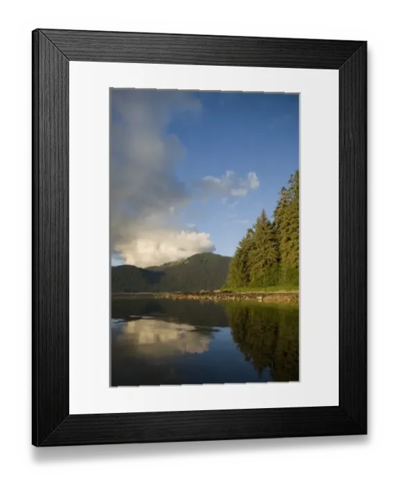 Framed Print : USA, Alaska, Admiralty Island National Monument, Setting sun lights rainforest covered