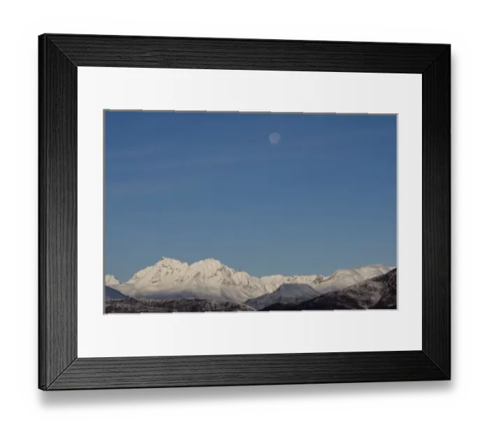 Framed Print : USA, Alaska, Full moon above Chugach Range mountain peaks in early winter Framed Print : USA, Alaska, Full moon above Chugach Range mountain peaks in early winter