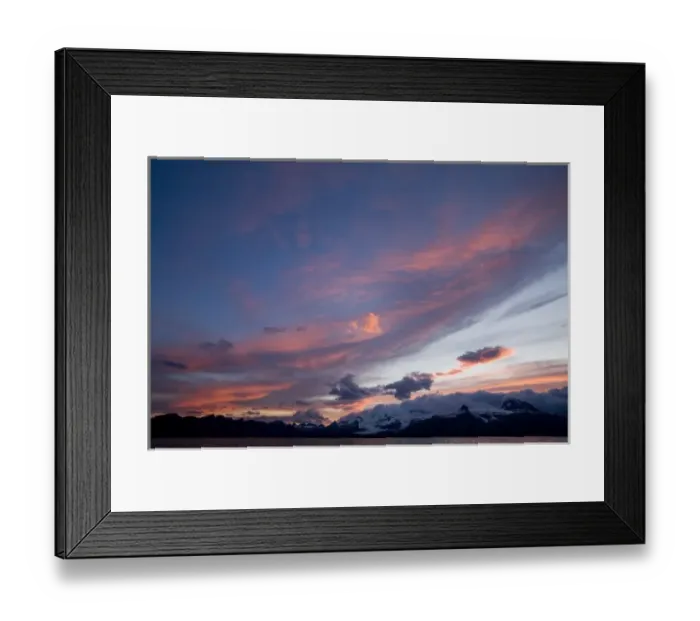 Framed Print : USA, Alaska, Katmai National Park, Midnight sun lights clouds above mountains along