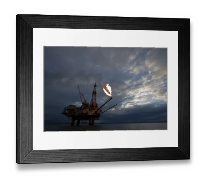 Framed Print : USA, Alaska, Kenai Peninsula, Natural gas flare from offshore oil drilling rigs in