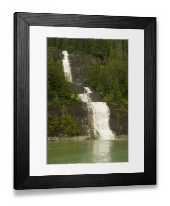 Framed Print : North America, USA, AK, Inside Passage. Waterfall through forest cascades down cliff Framed Print : North America, USA, AK, Inside Passage. Waterfall through forest cascades down cliff