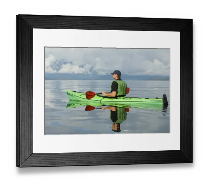 Framed Print : North America, USA, AK, Inside Passage. Kayaker enjoys brilliant calm day (MR) Framed Print : North America, USA, AK, Inside Passage. Kayaker enjoys brilliant calm day (MR)