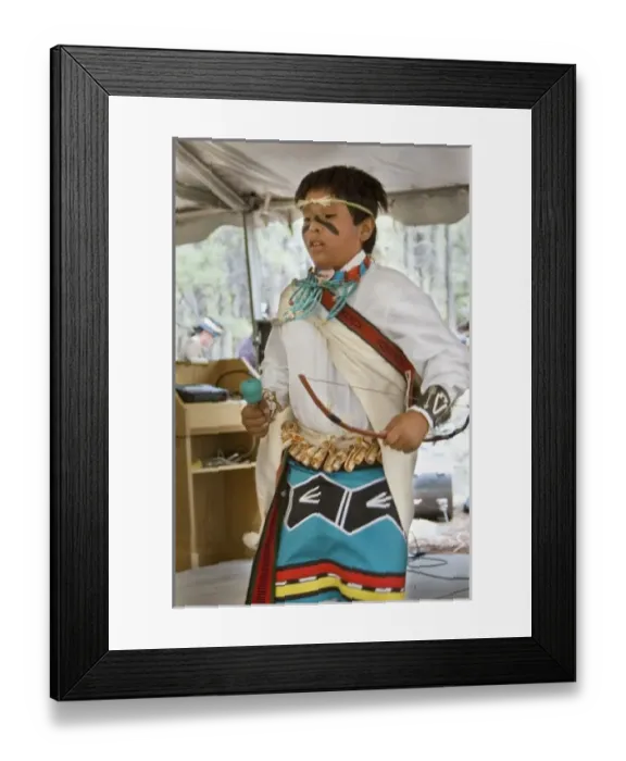 Framed Print : Traditional Hopi dancer demonstrating a Hopi hunting dance with bow and quiver during