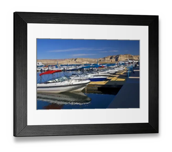Framed Print : USA, Arizona, Lake Powell, Glen Canyon Recreation Area, Antelope Point Marina, Moored