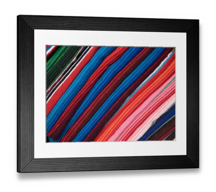 Framed Print : USA, Arizona, Scottsdale. Colorful blankets on display in market