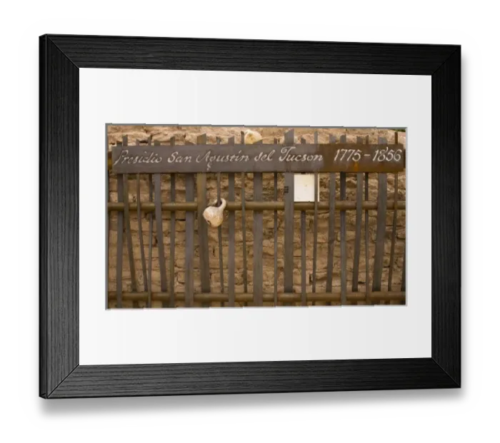 Framed Print : USA, Arizona, Tucson. Fence with gourd at El Presidio San Agustin del Tucson military post Framed Print : USA, Arizona, Tucson. Fence with gourd at El Presidio San Agustin del Tucson military post