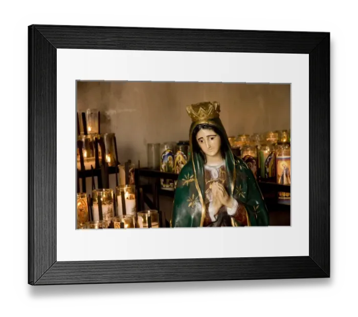 Framed Print : USA, Arizona, Tucson. Close-up of burning votive candles and Our Lady of Guadalupe Framed Print : USA, Arizona, Tucson. Close-up of burning votive candles and Our Lady of Guadalupe