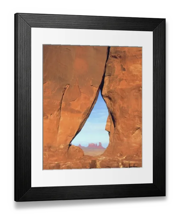 Framed Print : USA, Arizona. View of formations through famous Teardrop Window through rock face