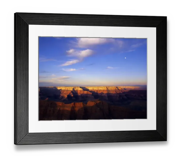 Framed Print : USA, Arizona, Grand Canyon NP. Moon in sky as sunrise lights the Sagittarius Ridge