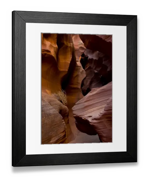 Framed Print : USA, Arizona, Page. Reflected sunlight creates amber walls in Waterholes or Secret Canyon