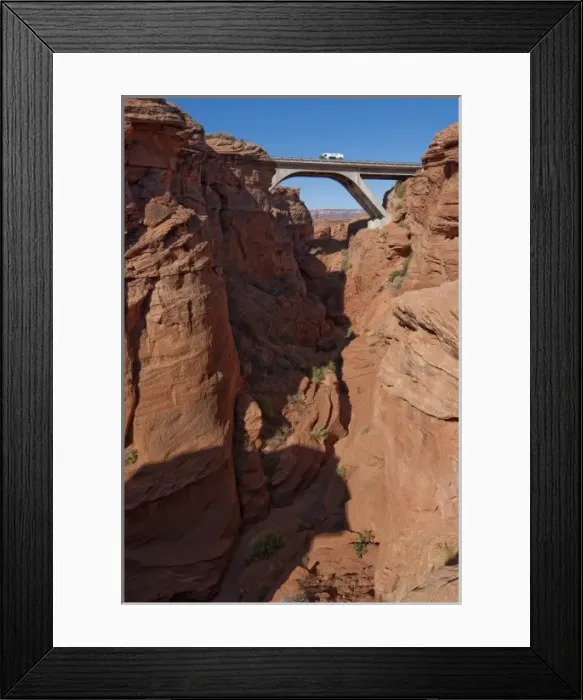 Framed Print : USA, Arizona, Navajo Indian Reservation. Highway 89 bridge spans Waterholes Canyon slot canyon Framed Print : USA, Arizona, Navajo Indian Reservation. Highway 89 bridge spans Waterholes Canyon slot canyon
