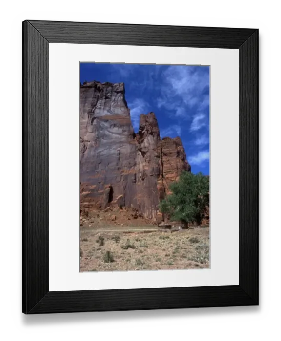Framed Print : Hogan at base of canyon wall in Canyon de Chelly, AZ