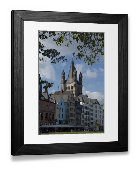 Framed Print : Germany, Cologne (aka Koln). Historic St. Martin church. View from waterfront park area