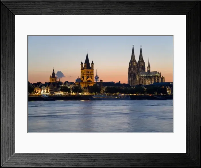 Framed Print : Colognes skyline at dusk from across teh Rhine, left to right: Altes Rathaus Framed Print : Colognes skyline at dusk from across teh Rhine, left to right: Altes Rathaus