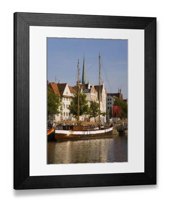 Framed Print : Trave River, harbor, schooner, Lubeck, Schleswig-Holstein, Germany