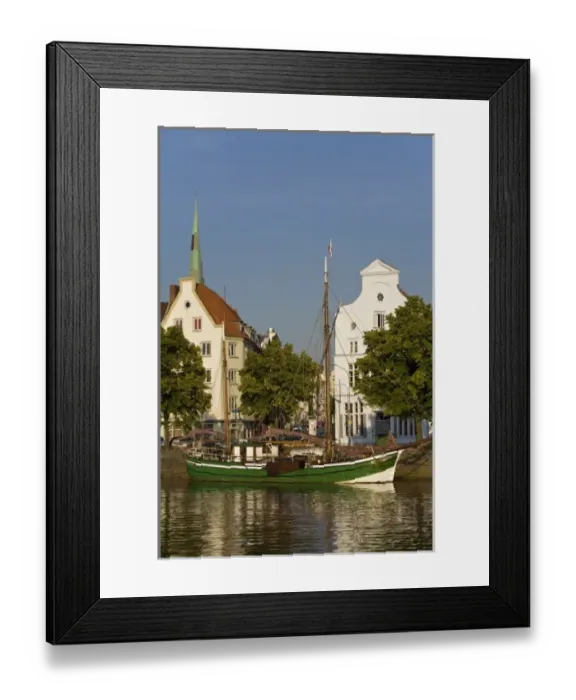 Framed Print : Trave River, harbor, schooner, Lubeck, Schleswig-Holstein, Germany