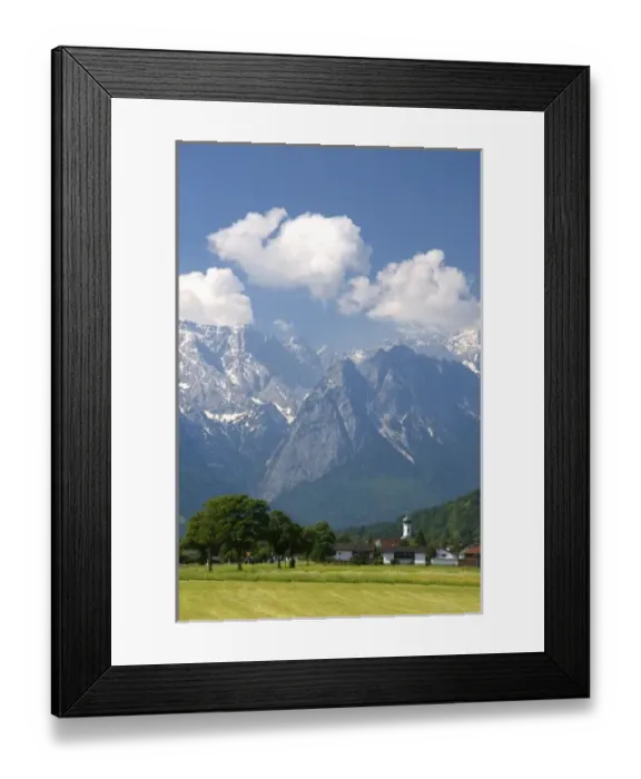 Framed Print : The town of Farchant and the Austrian Alps in Southern Germany