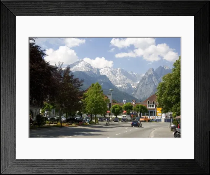 Framed Print : Austrian Alps and the alpine village of Garmisch, Germany Framed Print : Austrian Alps and the alpine village of Garmisch, Germany