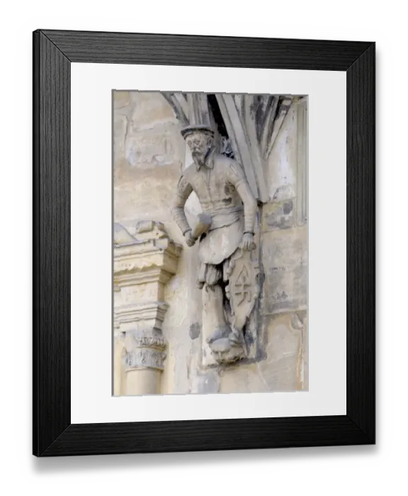 Framed Print : Europe, Germany, Bavaria, Bamberg, Statue at entrance to Alte Hofhaltung the old court