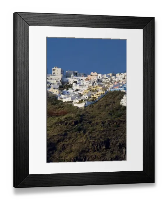 Framed Print : Greece, Cyclades, Island of Santorini (aka Thira). Capital city of Fira located a Framed Print : Greece, Cyclades, Island of Santorini (aka Thira). Capital city of Fira located a