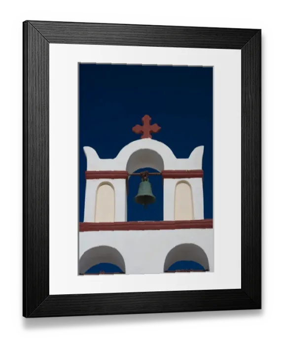 Framed Print : Greece and Greek Island of Santorini town of Oia with bell tower over looking Framed Print : Greece and Greek Island of Santorini town of Oia with bell tower over looking