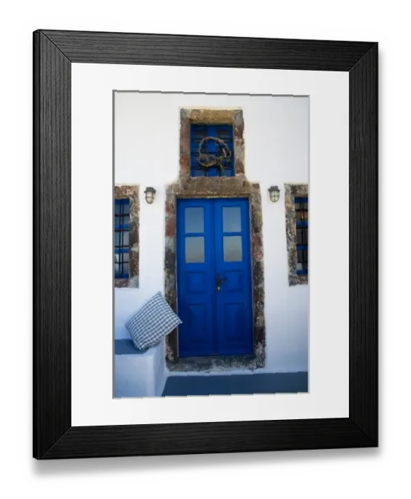Framed Print : Greece and Greek Island of Santorini from the small town of Imerovigli doorway leading Framed Print : Greece and Greek Island of Santorini from the small town of Imerovigli doorway leading