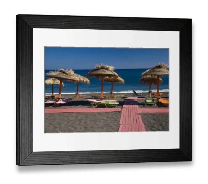 Framed Print : Greece and Greek Island of Santorini with the black sand beach near Perissa on