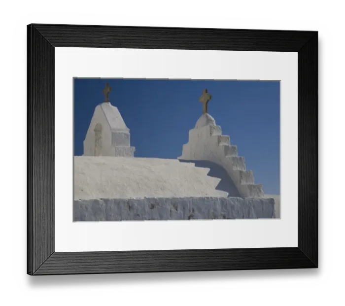 Framed Print : Greece and Greek Island of Mykonos and the harbor town of Hora and the church of