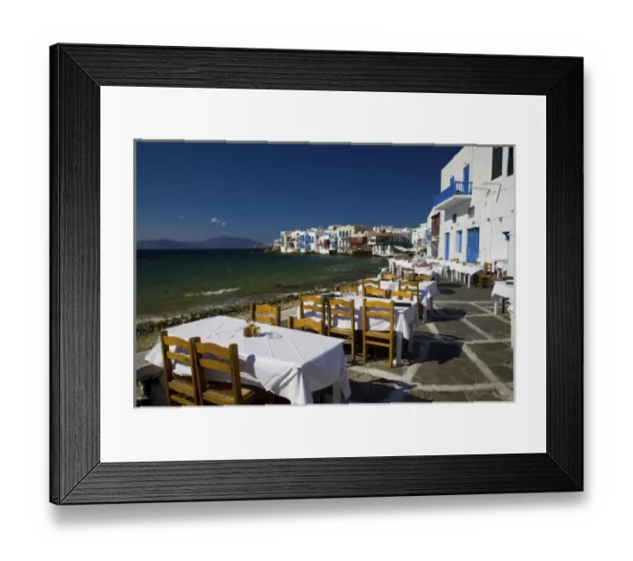 Framed Print : Greece and Greek Island of Mykonos and the harbor town of Hora along the shoreline of little Venice Framed Print : Greece and Greek Island of Mykonos and the harbor town of Hora along the shoreline of little Venice