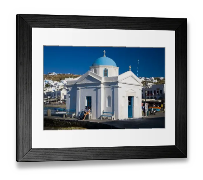 Framed Print : Greece and Greek Island of Mykonos and the harbor town of Hora and the church of Framed Print : Greece and Greek Island of Mykonos and the harbor town of Hora and the church of