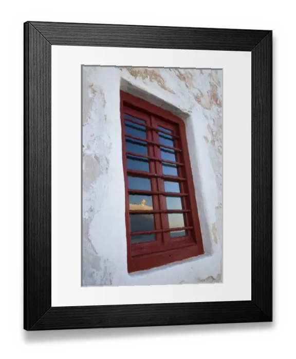 Framed Print : Greece and Greek Island of Mykonos and the harbor town of Hora with reflection of