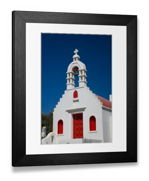 Framed Print : Greece and Greek Island of Mykonos and one of many chapels thoughout the entire island