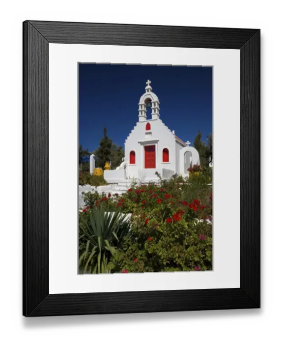 Framed Print : Greece and Greek Island of Mykonos and one of many chapels thoughout the entire island