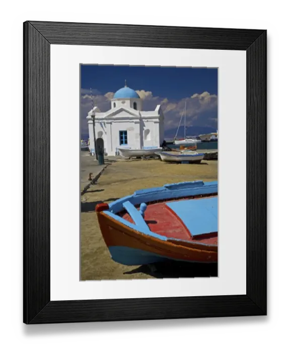 Framed Print : Greece and Greek Island of Mykonos and the harbor town of Hora and the church of Framed Print : Greece and Greek Island of Mykonos and the harbor town of Hora and the church of