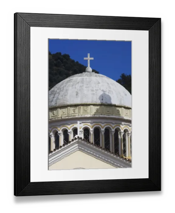 Framed Print : Greece and Greek Island of Crete in the foothills to the White Mountains with church dome