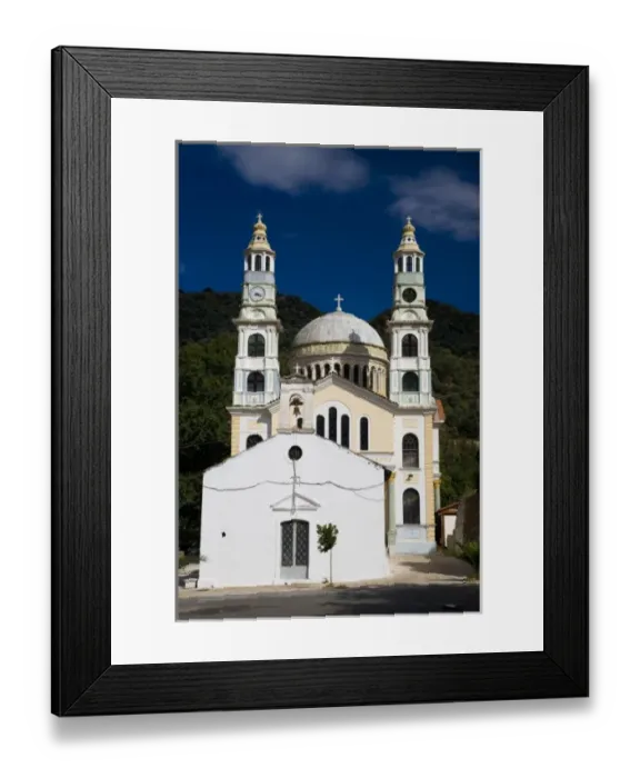Framed Print : Greece and Greek Island of Crete in the foothills to the White Mountains with church dome Framed Print : Greece and Greek Island of Crete in the foothills to the White Mountains with church dome