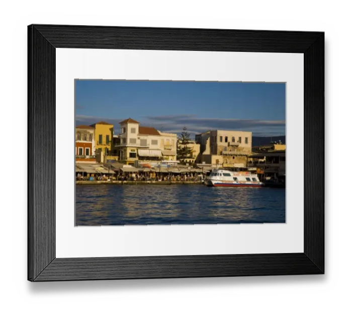 Framed Print : Greek Island of Crete and old town of Chania evening light along the old harbor Framed Print : Greek Island of Crete and old town of Chania evening light along the old harbor