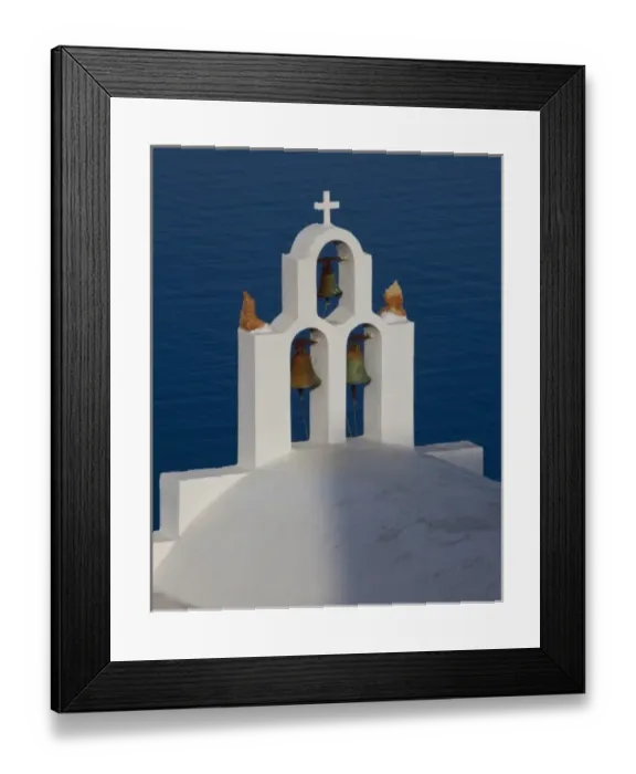 Framed Print : Greece, Santorini. Bell tower and church in neighborhood of Imerovigli