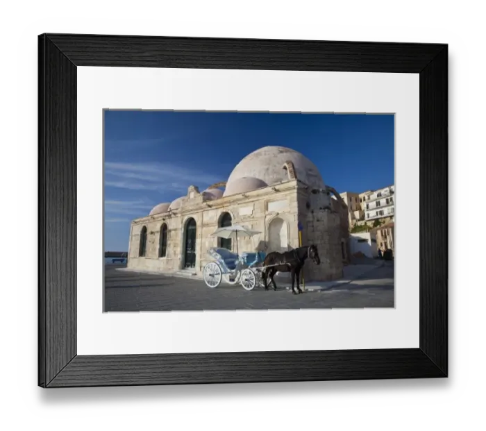 Framed Print : Greece, Crete, Chania, old town and the Harbor with Horse and Carriage for the Tourist Framed Print : Greece, Crete, Chania, old town and the Harbor with Horse and Carriage for the Tourist
