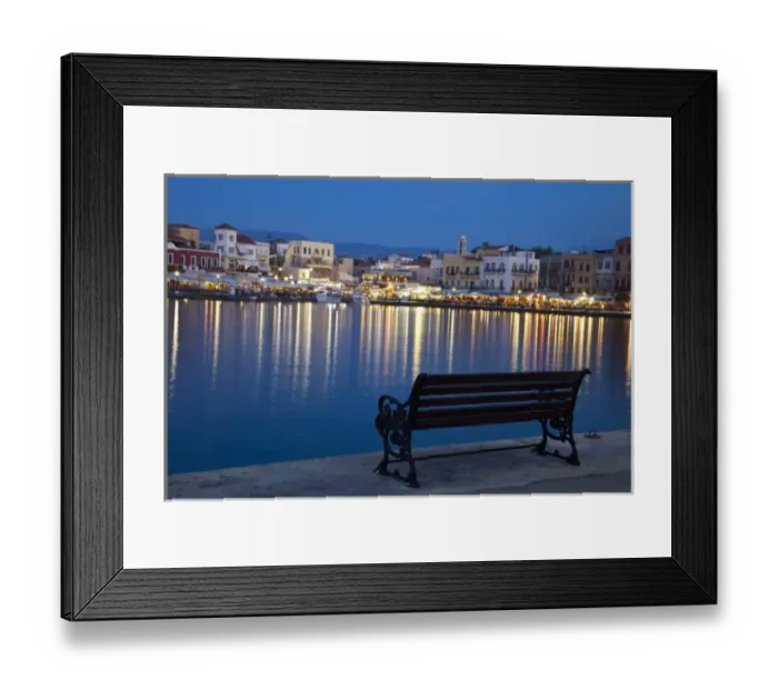 Framed Print : Greece, Crete, Chania, old harbor and its tourist activity