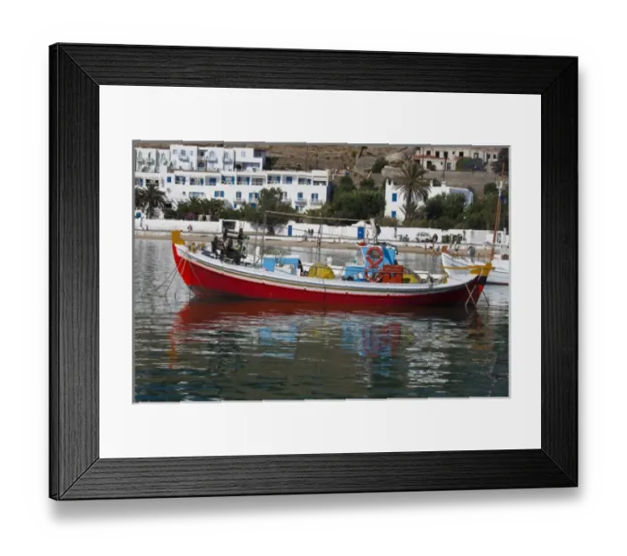 Framed Print : Greece, Mykonos, Hora, Harbor with colorful and old fishing boats Framed Print : Greece, Mykonos, Hora, Harbor with colorful and old fishing boats